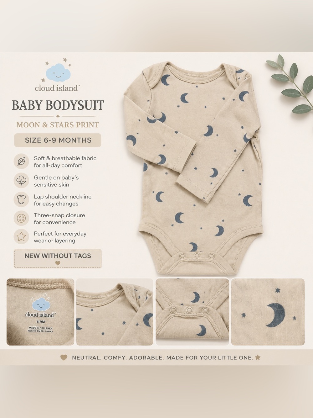 Cloud Island Moon & Stars Long Sleeve Bodysuit NWOT | Size 6–9 Months